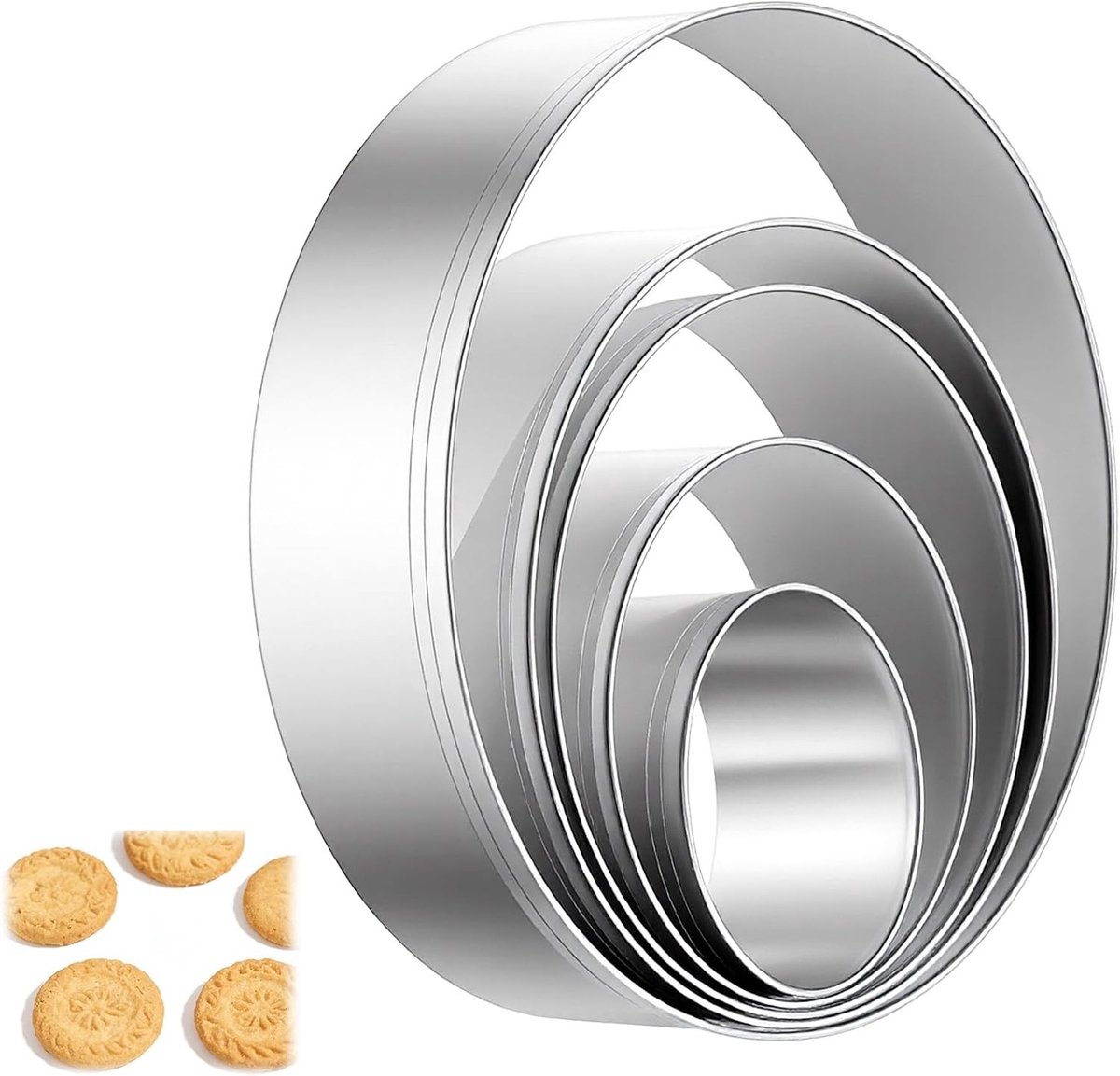 Set van 5 ronde uitstekers voor koekjes van roestvrij staal - Herbruikbare uitstekers voor fondant, biscuits, sandwiches en gebak voor Valentijnsdag en feestelijke gelegenheden