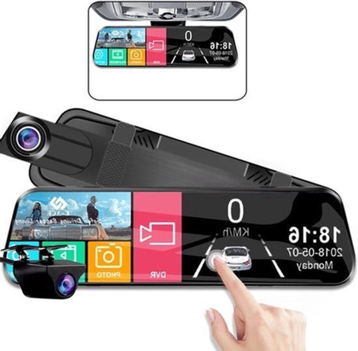 Dashcam voor Auto - 10 Inch Touchscreen Spiegelcamera - 1080P AHD Dashcam met Nachtzicht - G-Sensor - Parkeermodus - Groothoek 170° - Zwart
