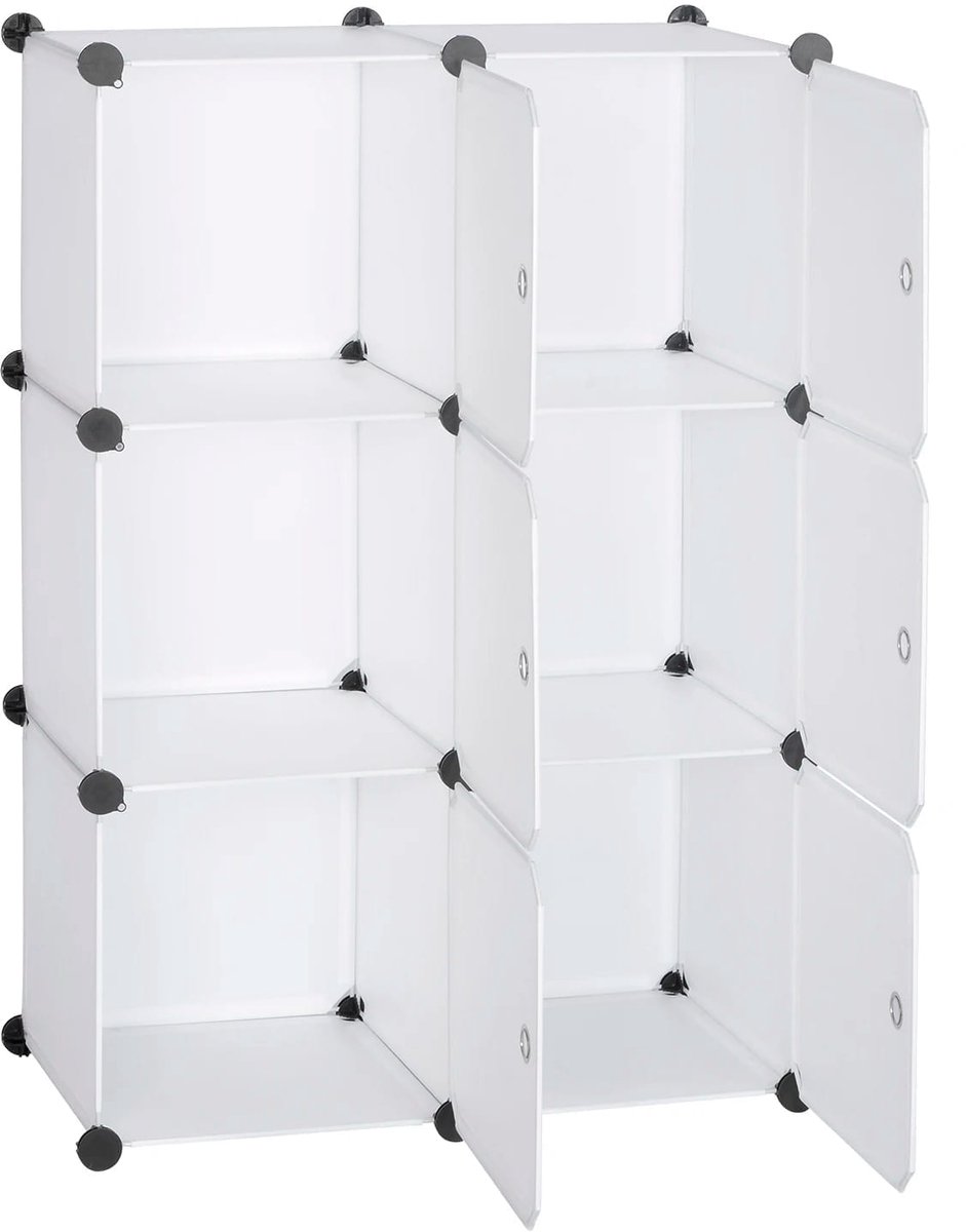 Klarven® Opbergkast Wit met Deuren - Opbergkasten met Deuren - Opbergkastje - Opbergkasten - Opbergkast met Deuren - Opbergkast Speelgoed - Opbergruimte Cabinet - Magnetische Sluiting, 6 Vakken, Modulair - B96xd30xh96cm