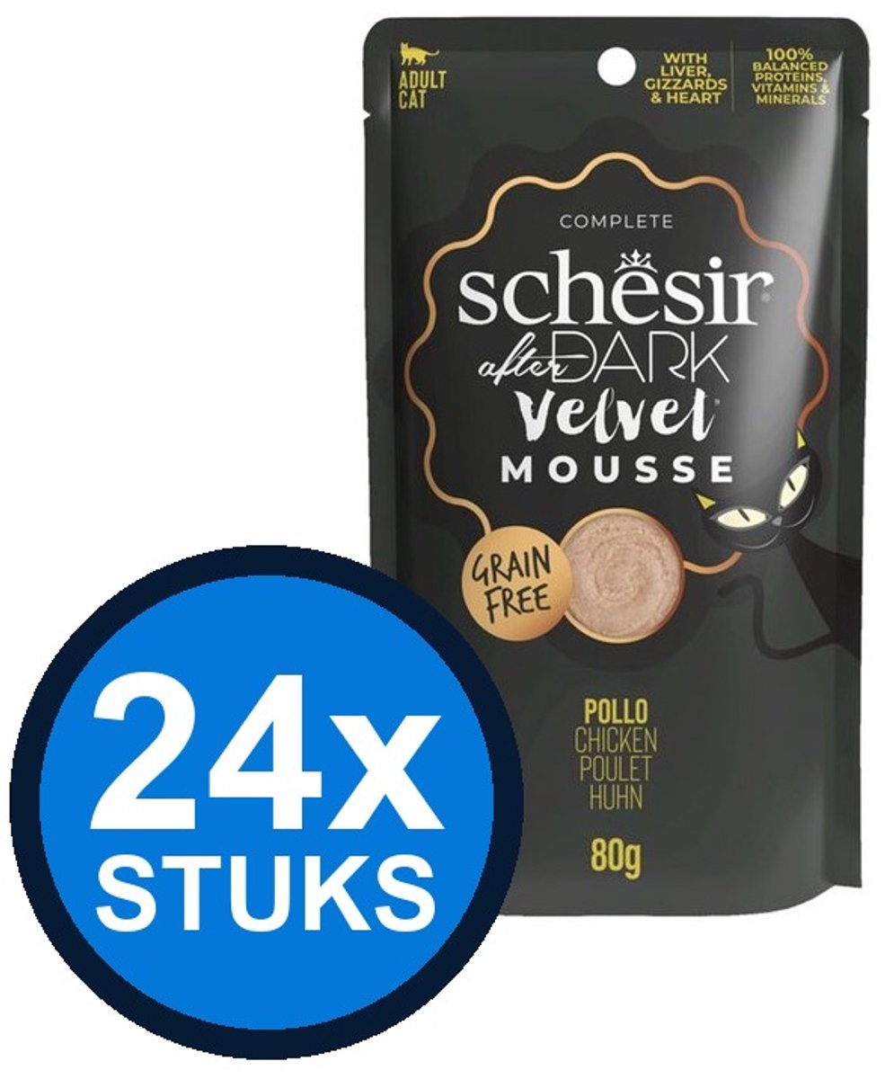 24x Schesir - After Dark Velvet - Kattenvoer - Mousse in zakje - Kip - 80g