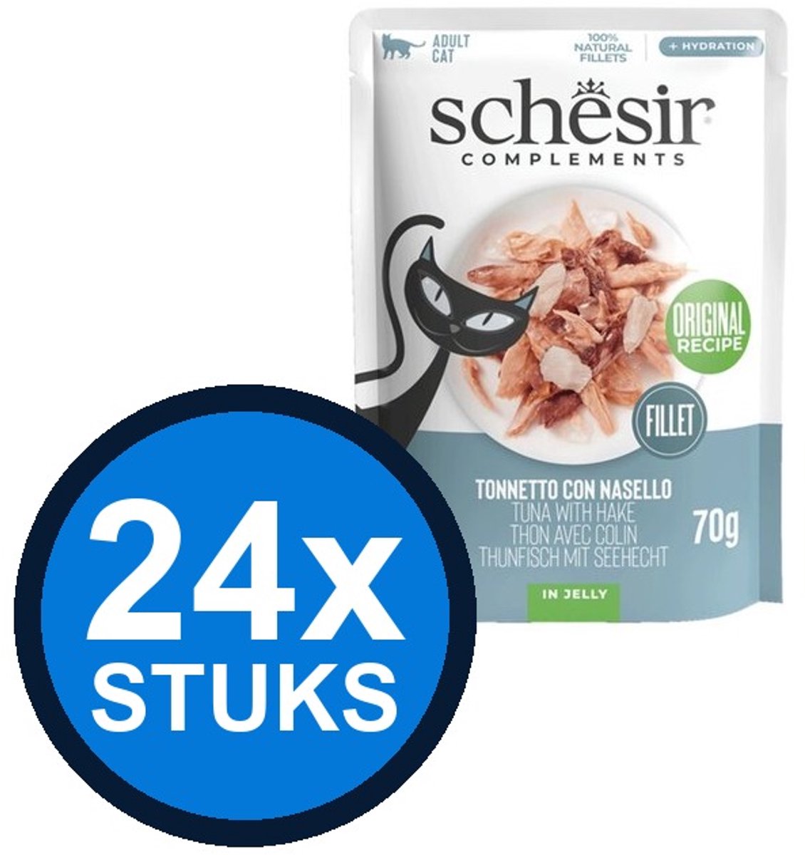24x Schesir Complementary kat pouch gelei tonijn&heek 70gr