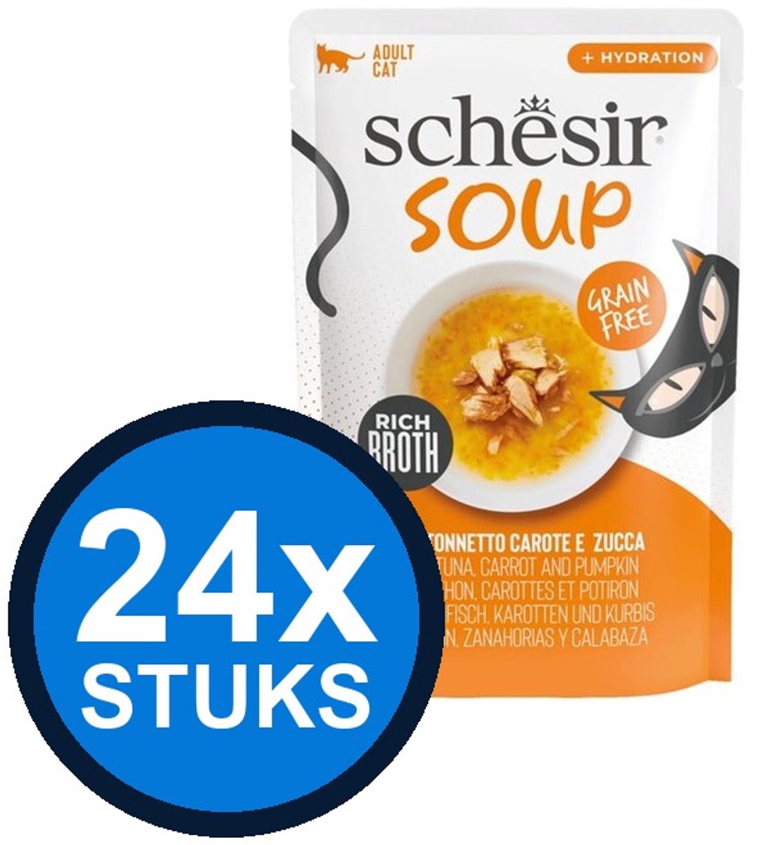 24x Schesir - Complementary - Kattenvoer - Bouillon in blik - Tonijn & Pompoen - 70g