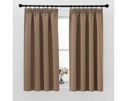 Zwarte verduisterende gordijnen met geplooide tape, 2 stuks, 140x145 cm, cappuccino kleur, ideaal voor privacy en lichtwering