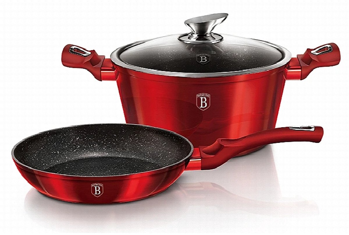 Serviesset met marmeren afwerking, 3-delig, Burgundy Metallic Line
