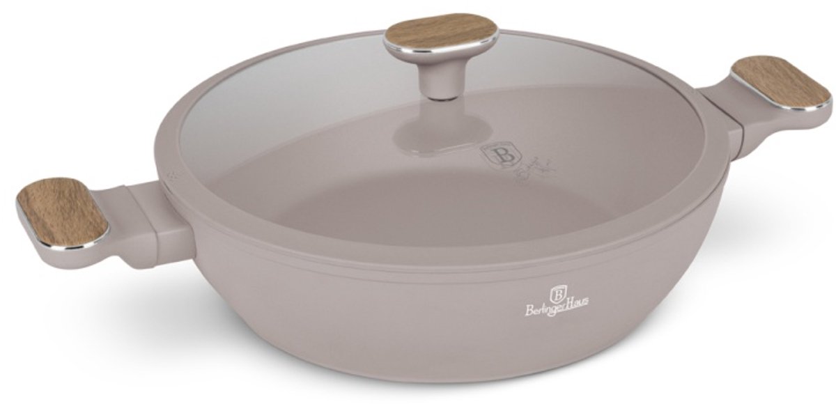 Diepe pan met titaniumcoating en deksel, 28 cm, Taupe, Nordic Collection