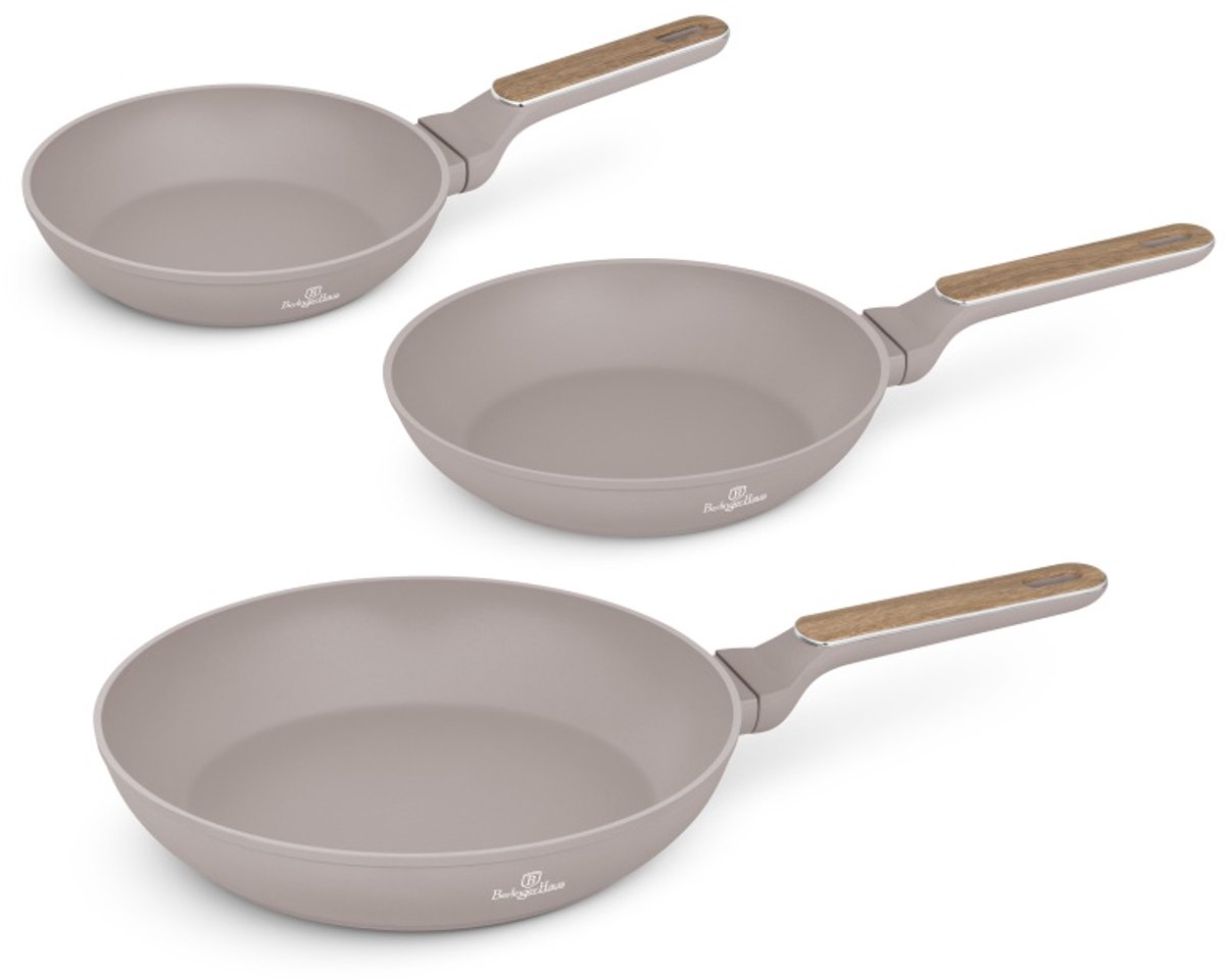 Set van 3 pannen met titaniumcoating, kleur Taupe, Nordic Collection