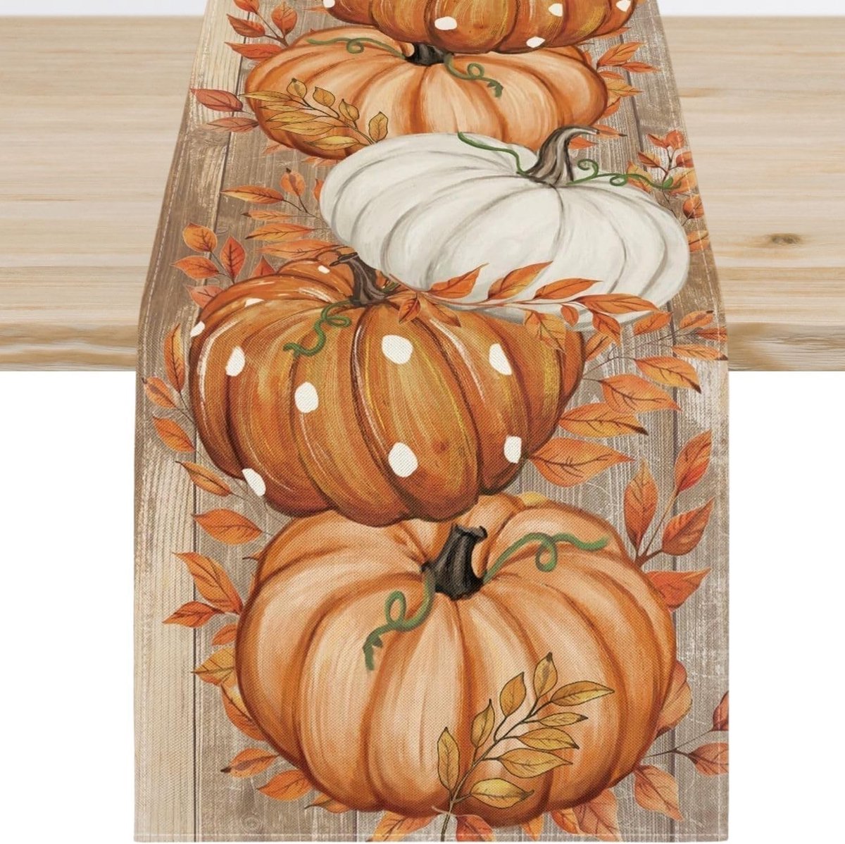 Herfsttafelkleed met pompoen en esdoornbladeren voor seizoensgebonden tafeldecoratie, feestelijke gelegenheden en buitengebruik (33 x 183 cm)