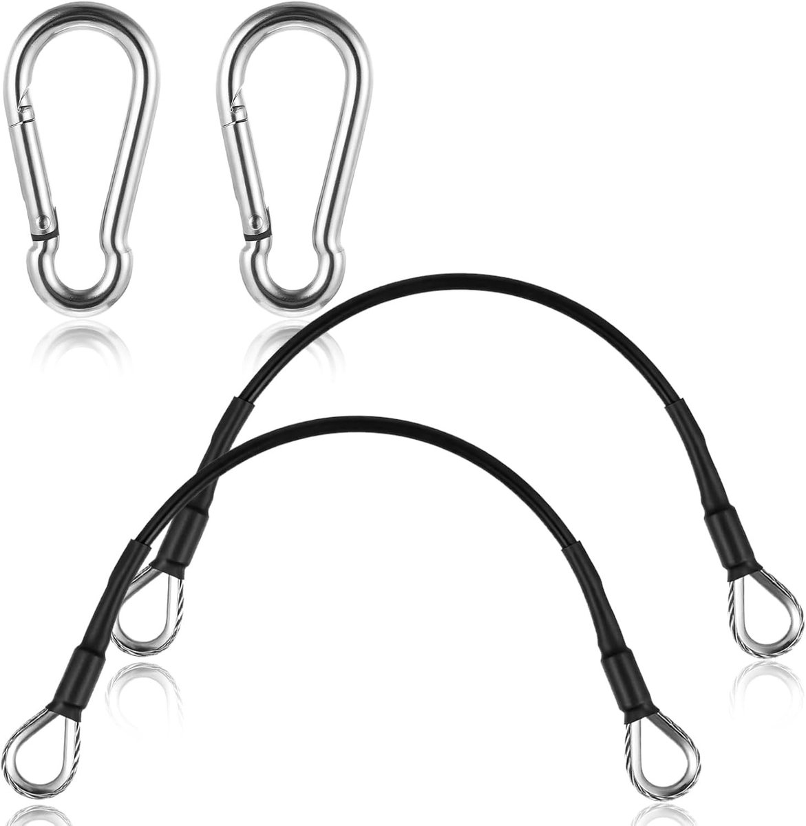 2-Pack Gym Extension Kabels voor Fitnessapparatuur met Karabiner voor Beenstrekkers en Triceps Oefeningen - Roestvrij Staal, 25 cm, Duurzaam en Veelzijdig