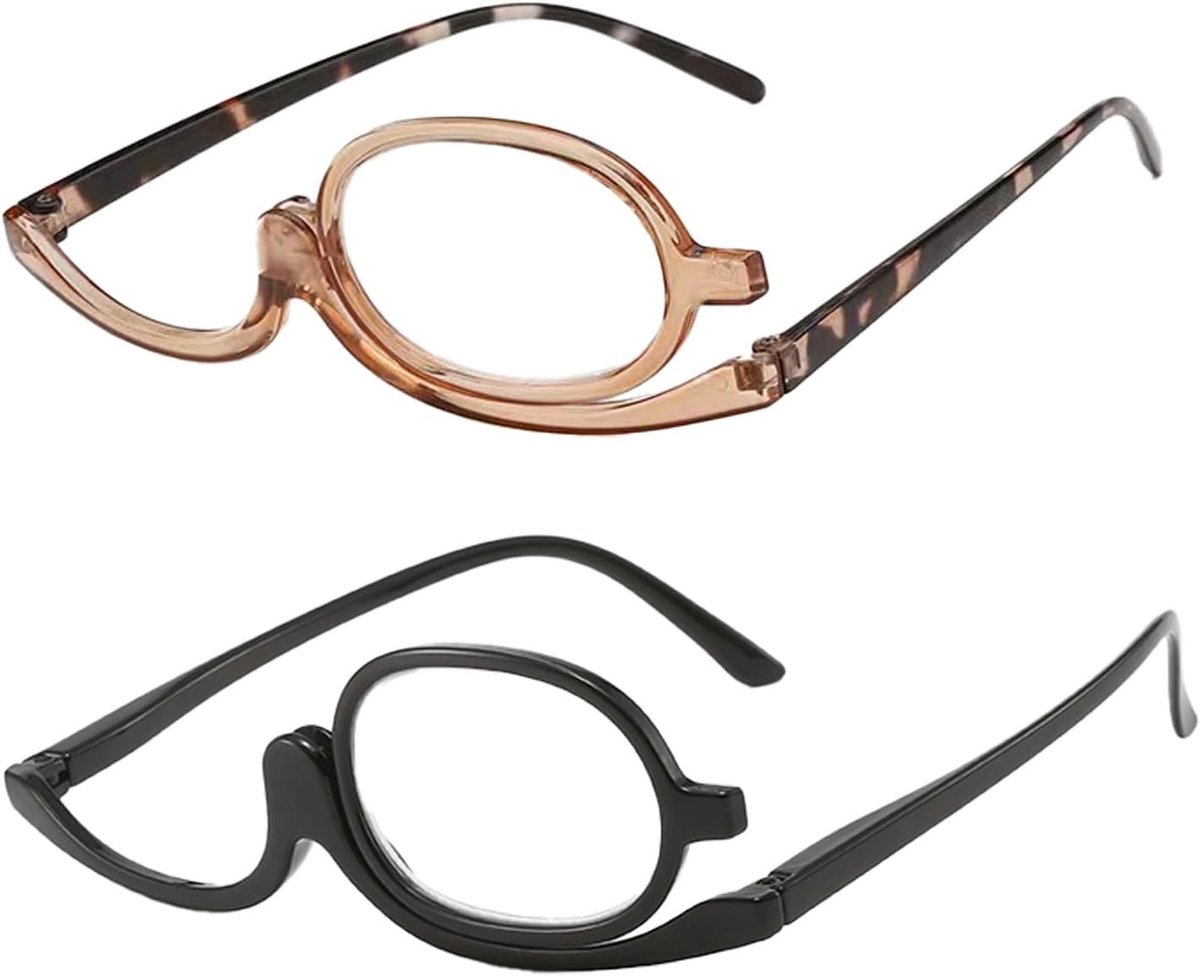 2 Stuks Make-up Vergrootglazen met Flip-up Lens, Precisie Make-up Bril voor Vrouwen en Meisjes, Cosmetische Lezers met 2.5x Zoom voor Nauwkeurige Make-up Toepassingen