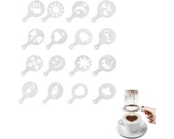 Set van 16 Stencils voor Koffie, Latte Art en Cappuccino Decoratie, Plastic Koffieaccessoires voor Barista's