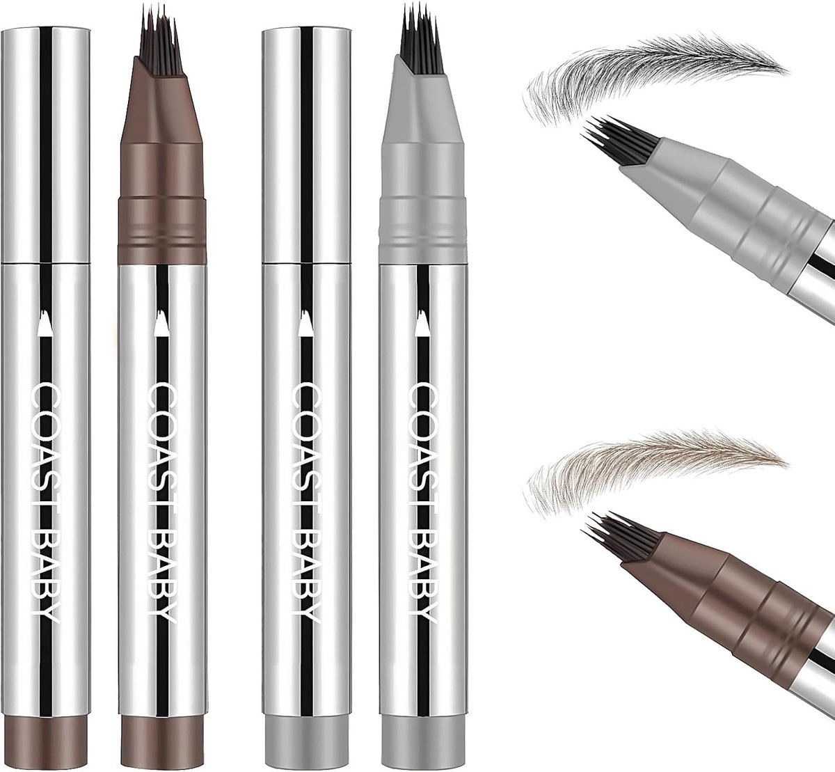 Set van 4 waterdichte en vlekbestendige micro-sculpting wenkbrauwpotloden voor langdurige, natuurlijke en perfect gevormde wenkbrauwen (bruin/zwart)