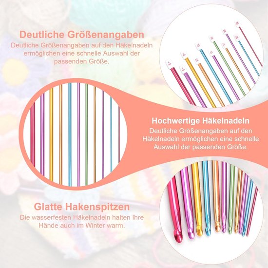 Tunesische haaknaaldenset van 11 stuks, 2,0-8,0 mm, inclusief schaar, meetlint en markeringsknoppen voor het haken van sjaals en tapijten, ideaal voor beginners en gevorderden — afbeelding 2
