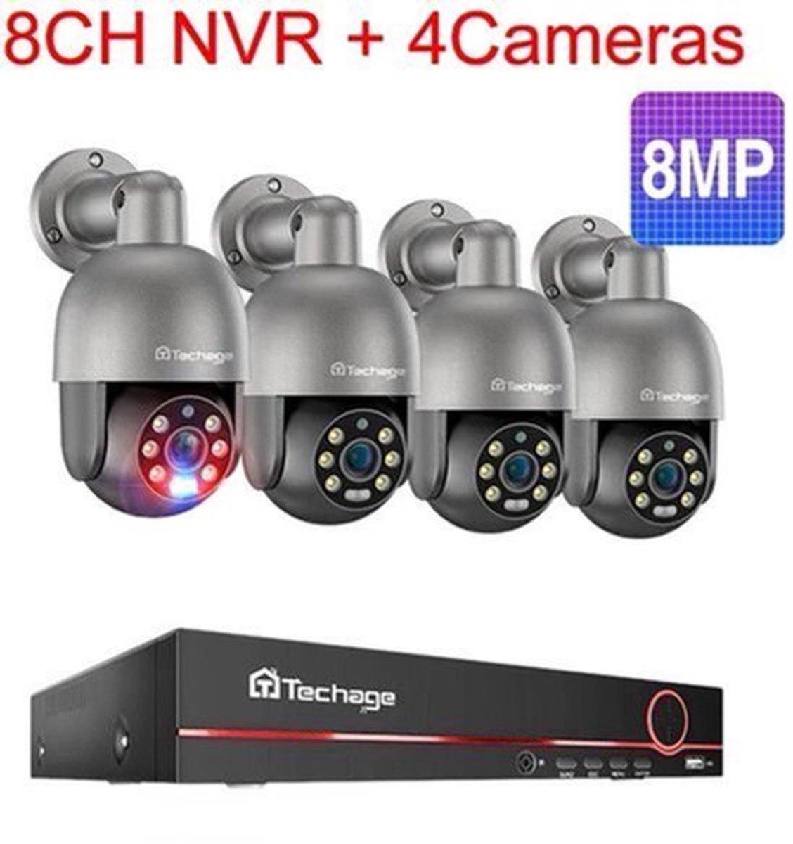 Beveiligingscamera Set – Camerabewaking – IP Camera Set – Bewakingscamera – PTZ Camera – 8-Kanaals 4K Resolutie – AI Mensdetectie & Tweeweg Audio