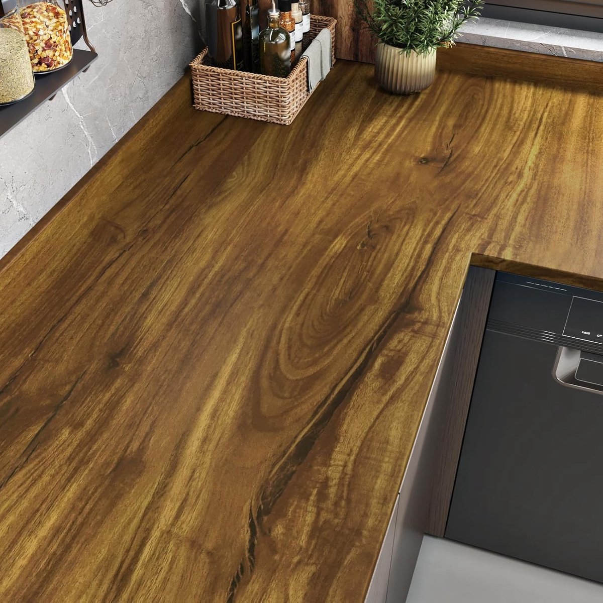 Houten Look Zelfklevende Wandfolie voor Keuken en Werkblad, Bruin, 40 x 200 cm, Decoratieve Behangfolie, Muurdecoratie, Meubelrenovatie