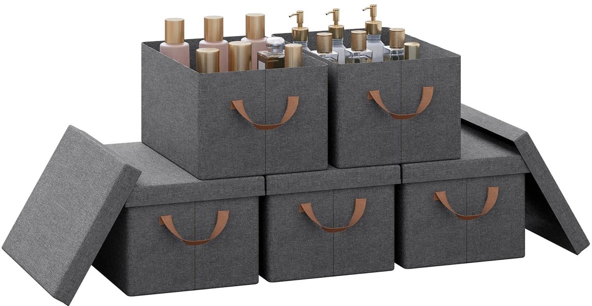 Klarven® Opbergbox Set 51l (5 stuks) - Opvouwbaar met handvaten - Ruimtebesparing voor kleding en speelgoed - 5 stuks