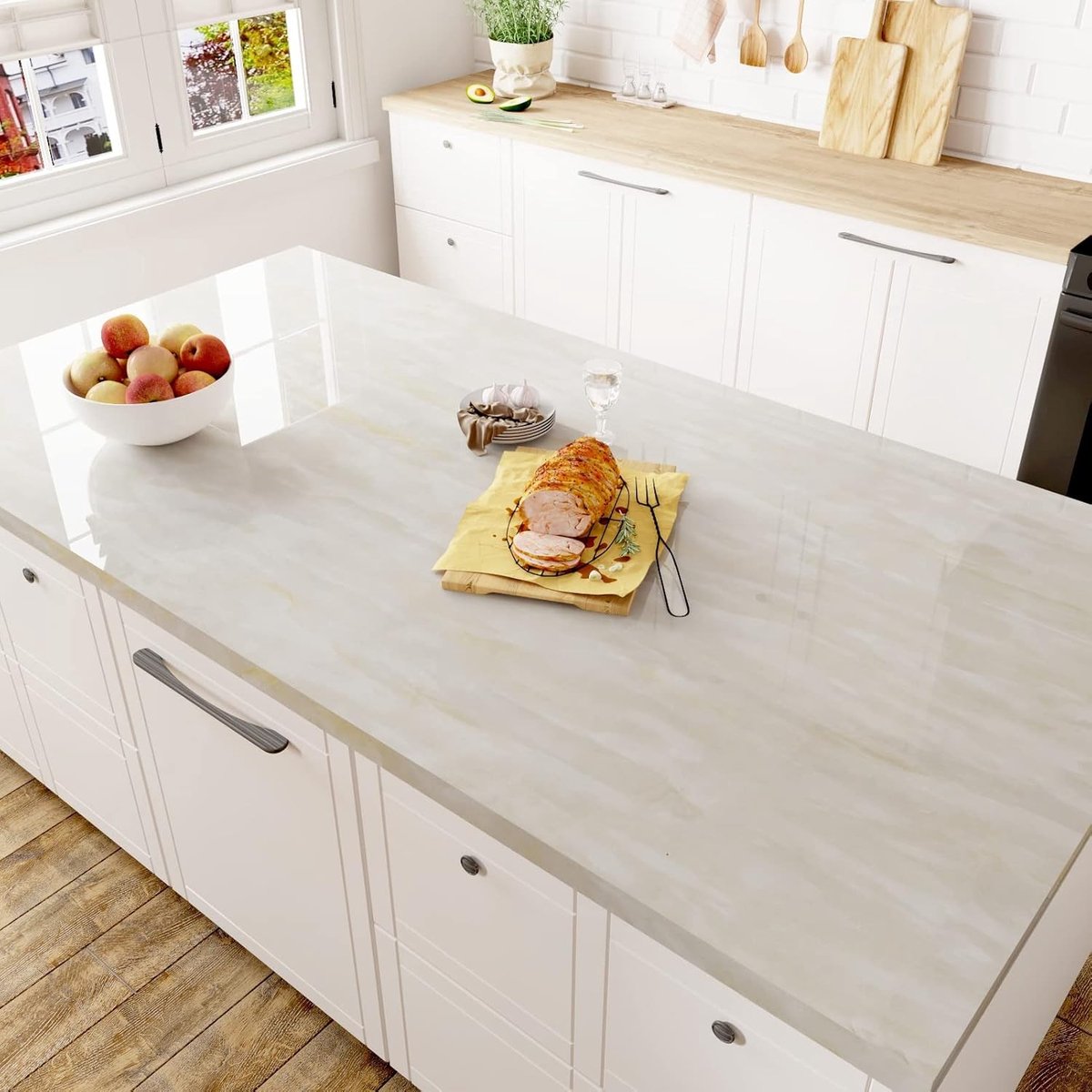Beige Marmer Effect Behang voor Keuken - Zelfklevend Vinyl voor Werkblad, Meubels en Kasten - Waterdicht en Duurzaam 40cm X 200cm