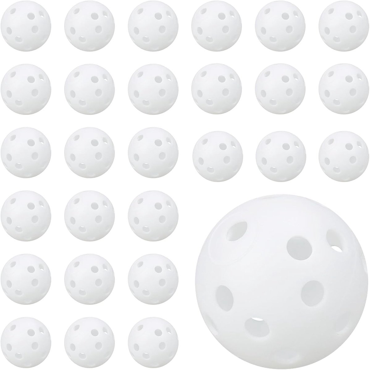 28 Stuks Oefengolfballen van 42 mm, Plastic Golfballen met 26 Holtes voor Beginners, Ideaal voor Swingoefeningen en Golfbanen