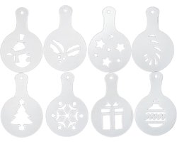 Cappuccino en Hot Chocolate Decoratie Stencils - 8 Stuks Barista Templates voor Koffie en Taart Versiering, Ideaal voor Feestdagen en Speciale Gelegenheden