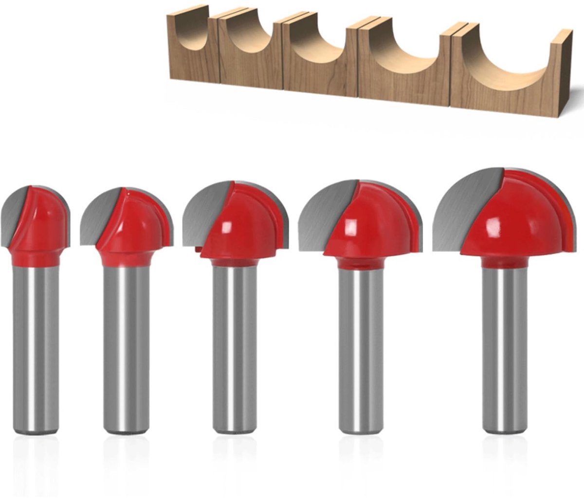 Set van 5 Ball Head Houtfrezen met 8mm Dovetail Shank - Precisie Frees voor Dovetail, Houtbewerking en Meubelmakerij