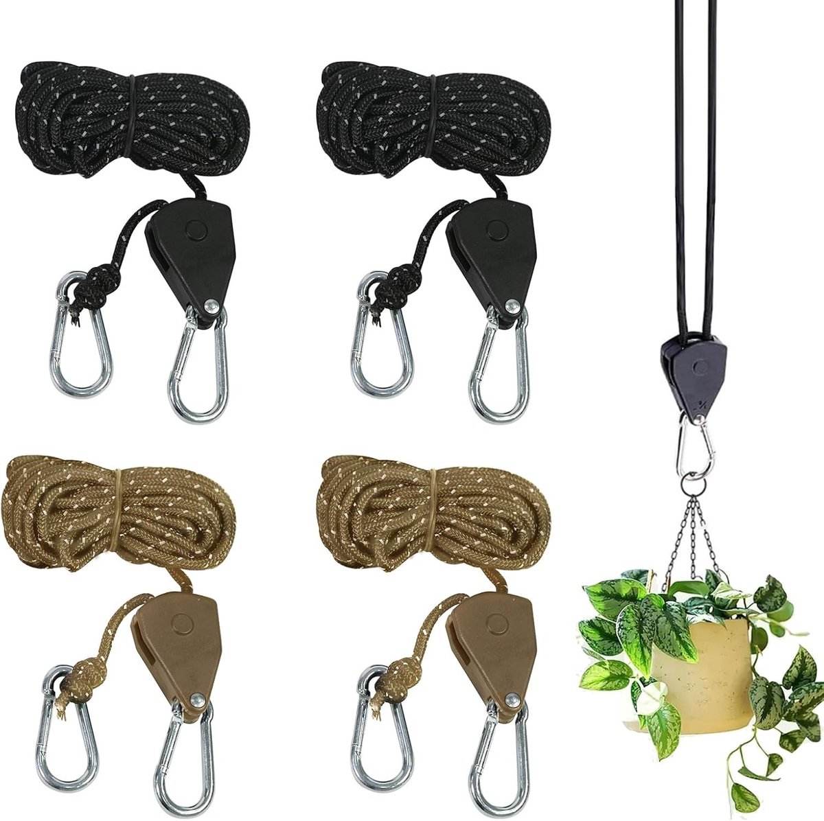 4 Stuks 1/8 Inch Verstelbare Touw met Spanners voor Tent, Camping en Tuinieren - Reflecterend 4mm x 4m Touw voor Buitenactiviteiten