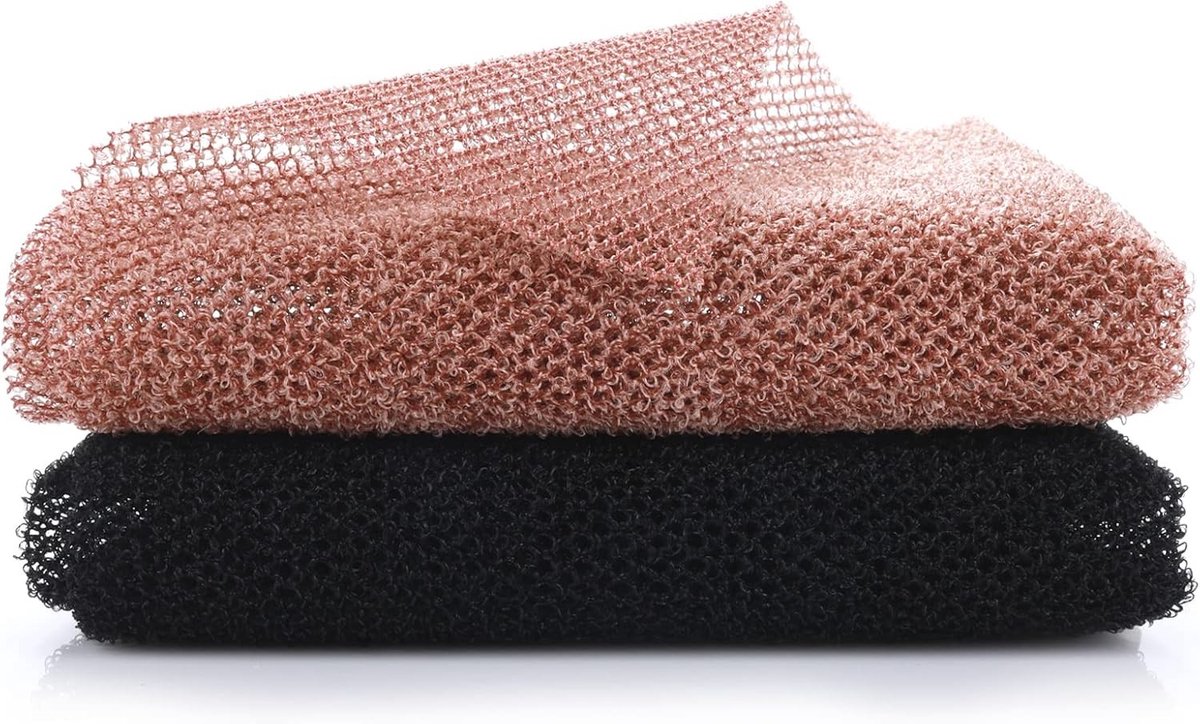 Afrikaans Exfoliatie Net - Nylon Rugwas Spons voor Lichaamsreiniging, Diepe Reiniging en Spa Massage, 2-Pack (Zwart Koffiekleur)