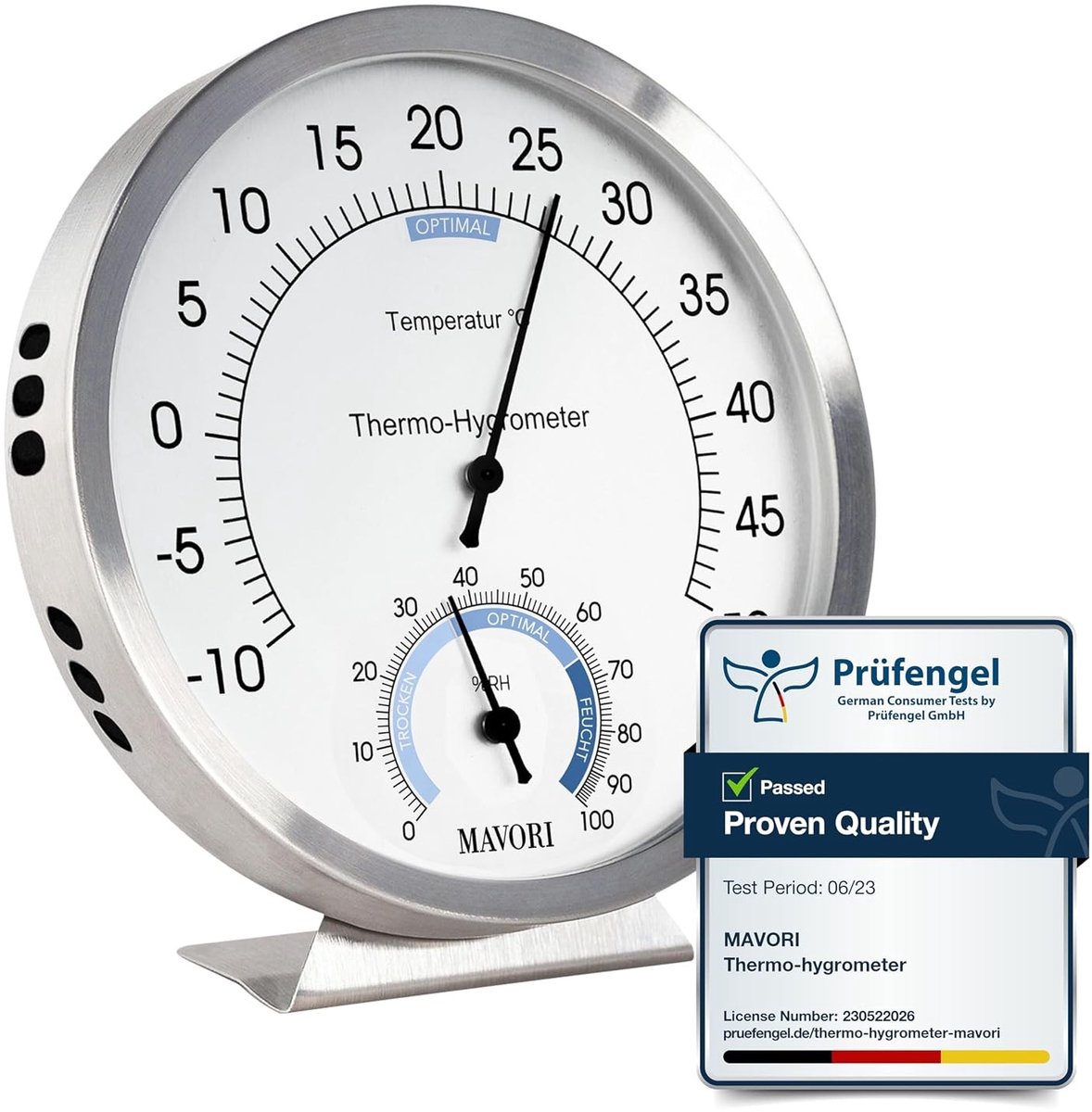 Aanlegthermometer - RVS - 12 cm - Analoge Thermometer en Vochtigheidsmeter voor Binnenklimaat
