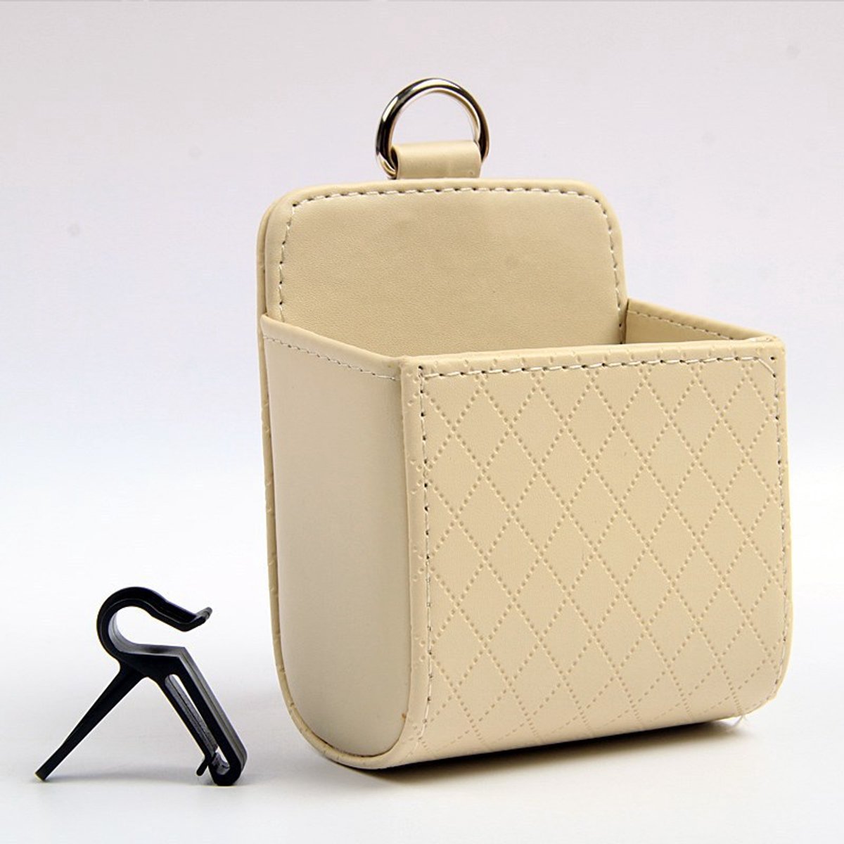 2-delige auto-opbergbox, organizer voor ventilatierooster, opbergvak voor sleutels, contant geld, mobiele telefoon, beige