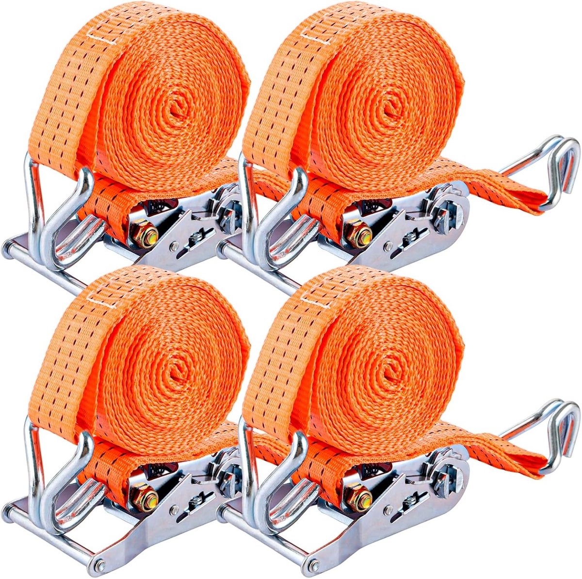 Set van 4 Verstelbare Lashing Straps van 4 m - 35 mm Brede Spanbanden voor Verzekeren van Cargo, Kampeerspullen en Bagage tijdens Vervoer