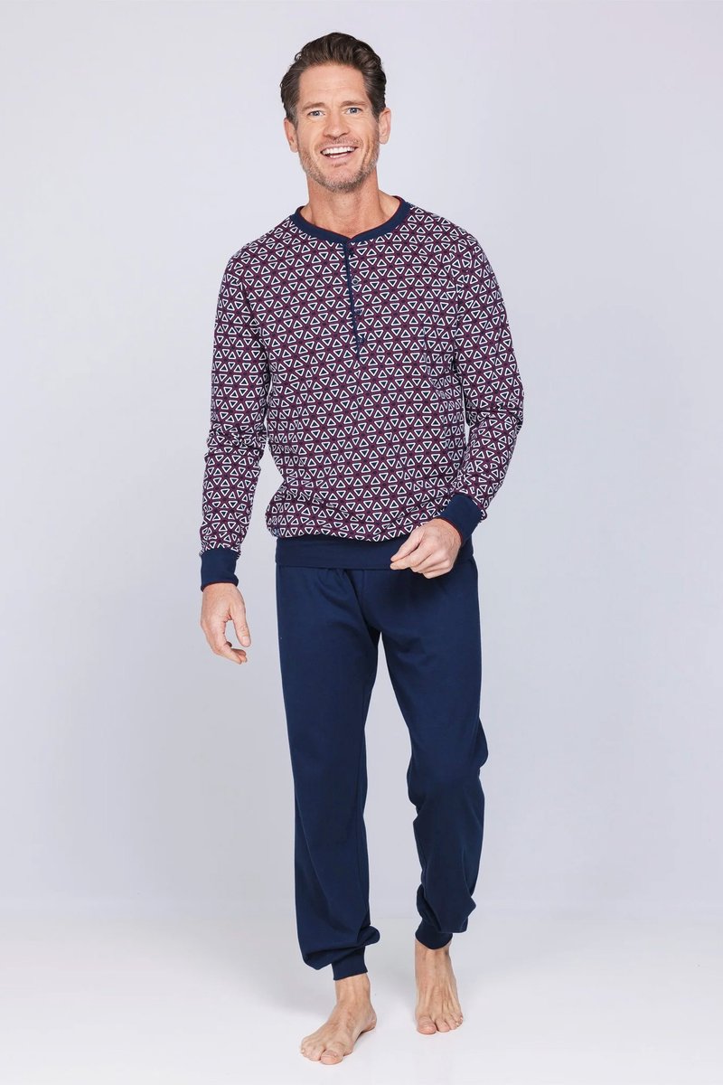 Pastunette - Northern Nights - Pyjama - Katoen - Bordeaux Rood/Blauw - Maat XL