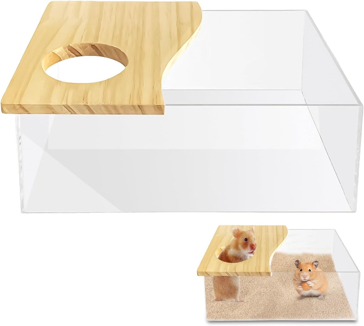 Hamster toilet en zandbad voor knaagdieren, transparante acryl container voor hamsters, muizen en cavia's met afneembare functie