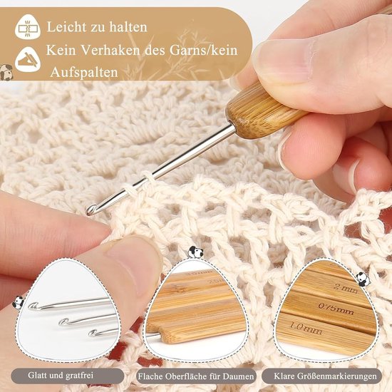 Haaknaalden Set van 6 Stuks voor Beginners - Fijne Haaknaalden en Trick Naalden voor Creatieve Projecten (0.75mm, 1.0mm, 1.5mm, 1.25mm, 1.75mm, 2mm) — afbeelding 4
