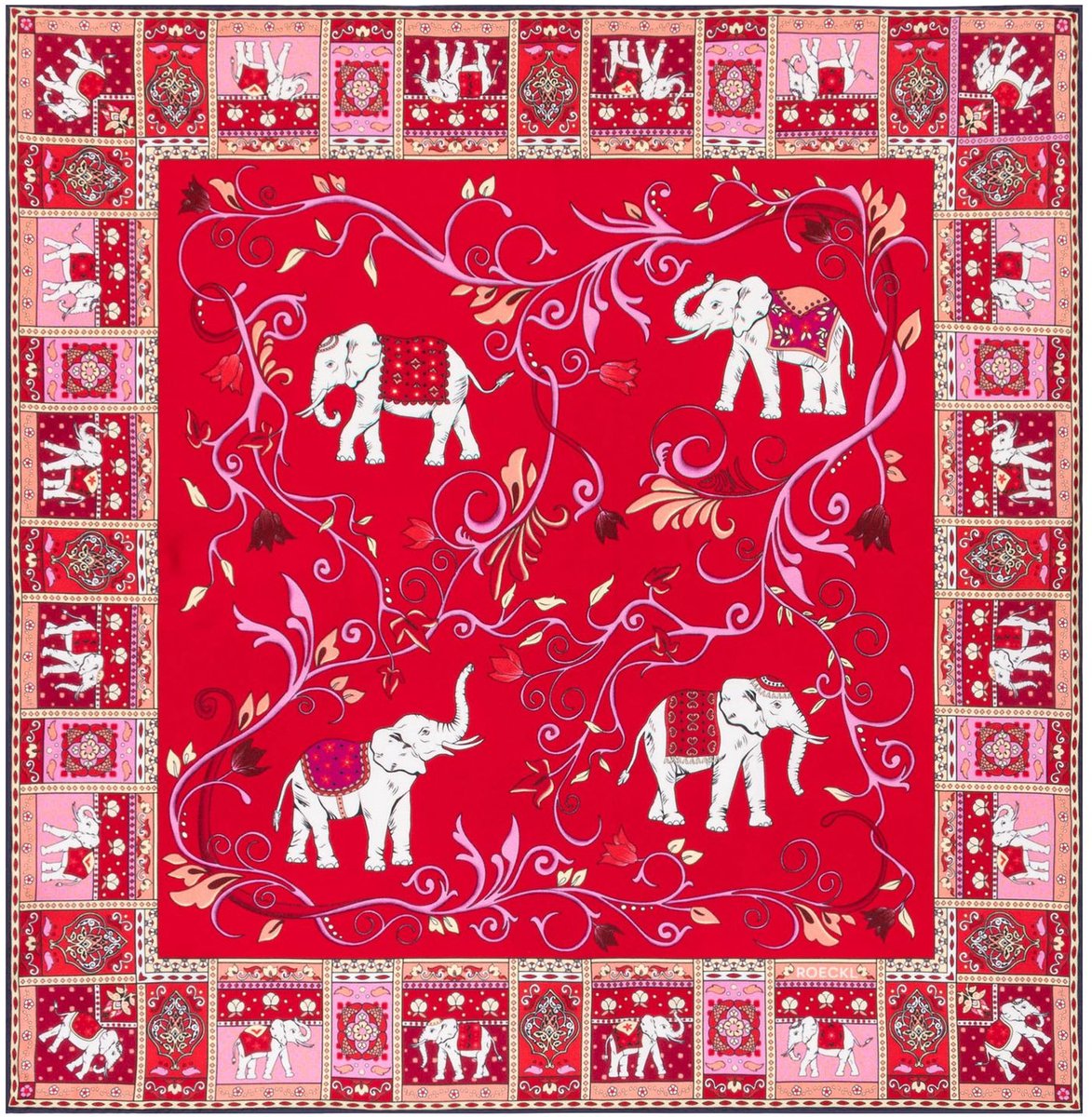 ROECKL sjaal Lucky Elephant 53x53 Multi Red rood