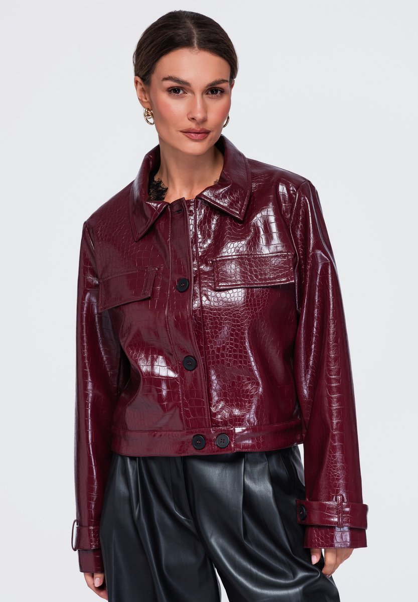 OMBRE Jas - Lange Mouw - Knopen - Dierenprint Bordeaux M