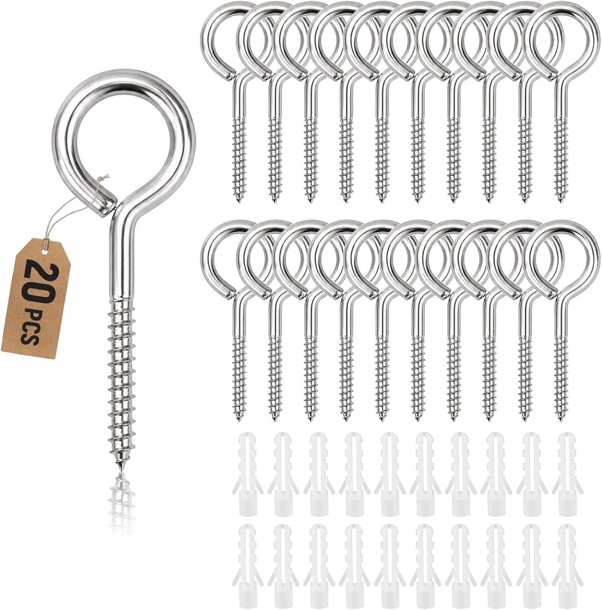 RVS oogschroeven set van 20 stuks, M4 x 50mm, voor bevestiging en ophangsystemen