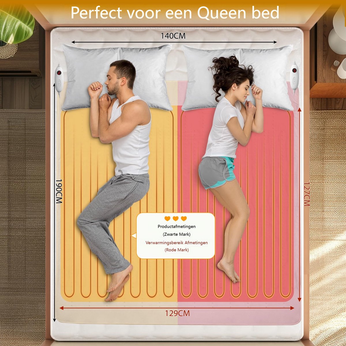 Elektrische deken voor tweepersoonsbed - 187 x 139 cm - Machinewasbaar - 6 Temperaturen - Oververhittingsbeveiliging — cadeau in Cadeau-ideeën - foto 6