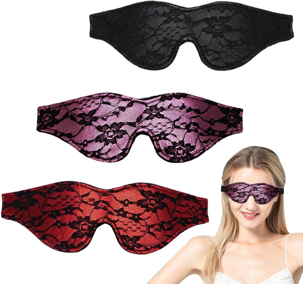 Lace Eye Maskers Set van 3, Zijdeachtige Satijn, Ideaal voor Slaap, Ontspanning en Rollenspellen