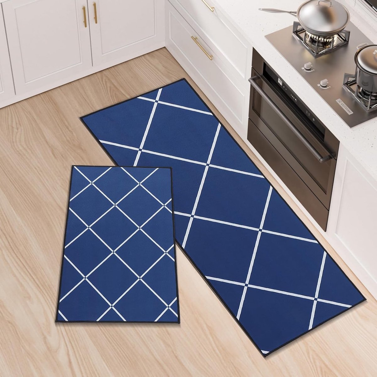 Vloerkleed - Set van 2 - 43 x 120 cm - Wasbaar - Blauw