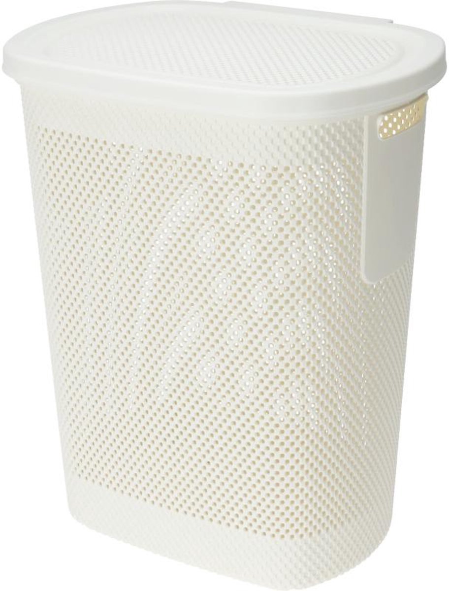 Wasmand met deksel, 60 l, beige