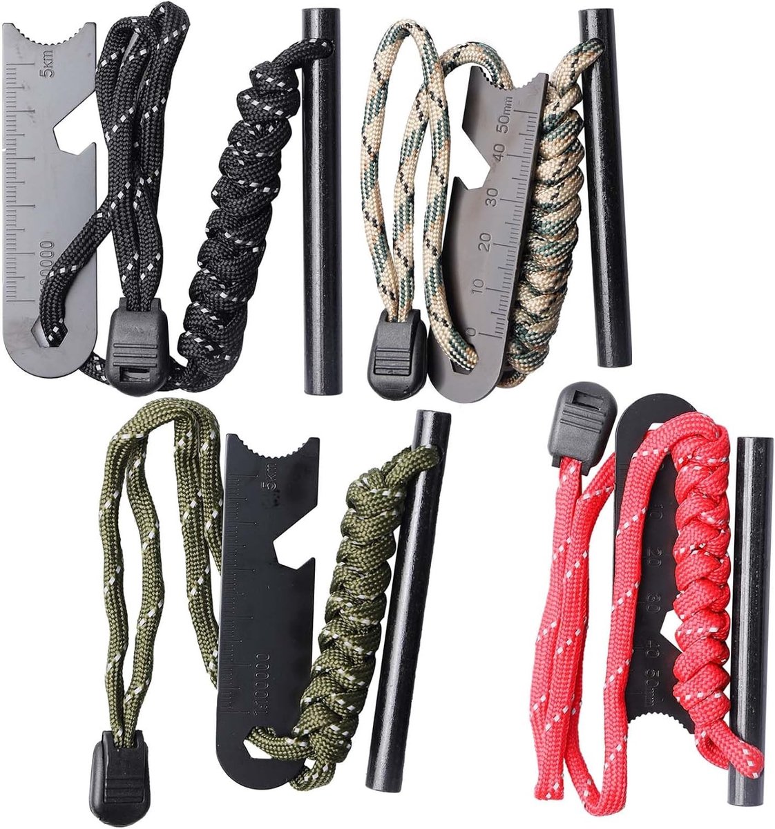 Overlevingsset met 4 Vuurstenen: Aanmaakset voor Vuur, Paracord, Ideaal voor Kamperen, Outdoor Activiteiten en Bushcraft