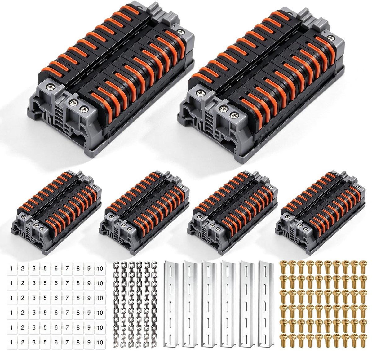 60-delige DIN-rail klemmenset voor elektrische aansluitingen, geschikt voor doe-het-zelfprojecten, bekabeling en elektronica, 0,08-4 mm²