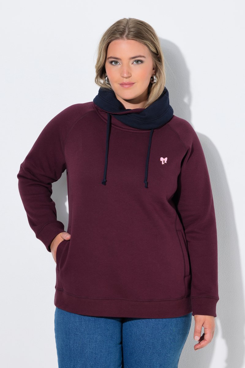 Ulla Popken - Dames - Sweatshirt broche met sierstrik opstaande kraag - Nougat bruin - Maat 50+