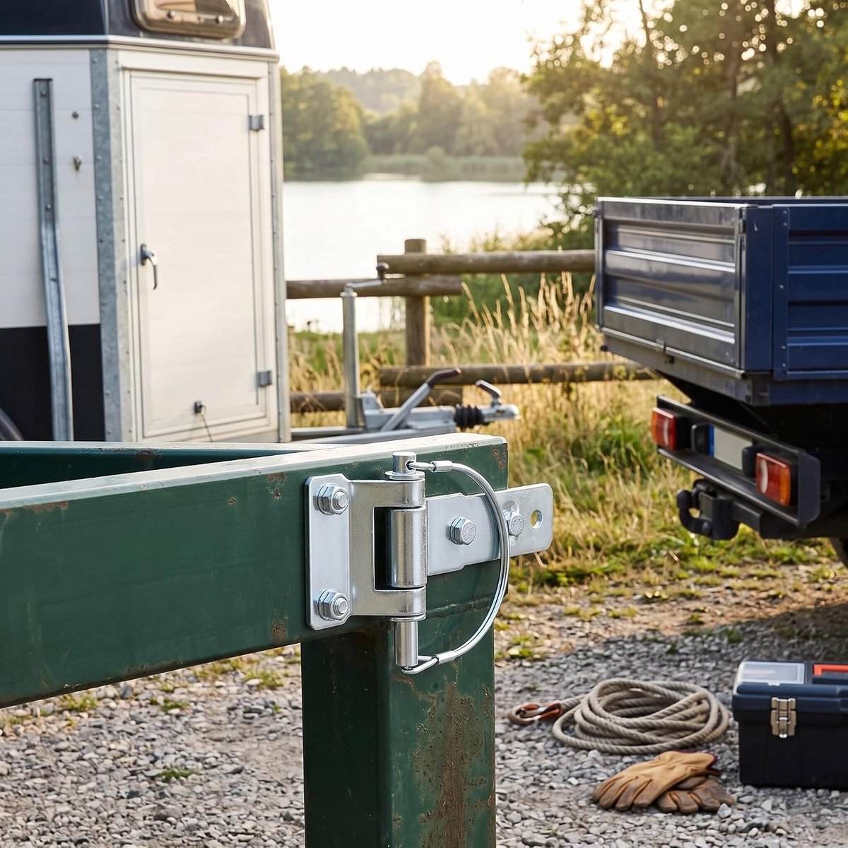 Verstelbare Stalen Scharnieren voor Aanhangwagens, Vrachtwagens en Caravans - Duurzaam en Afneembaar met Verwijderbare Pen