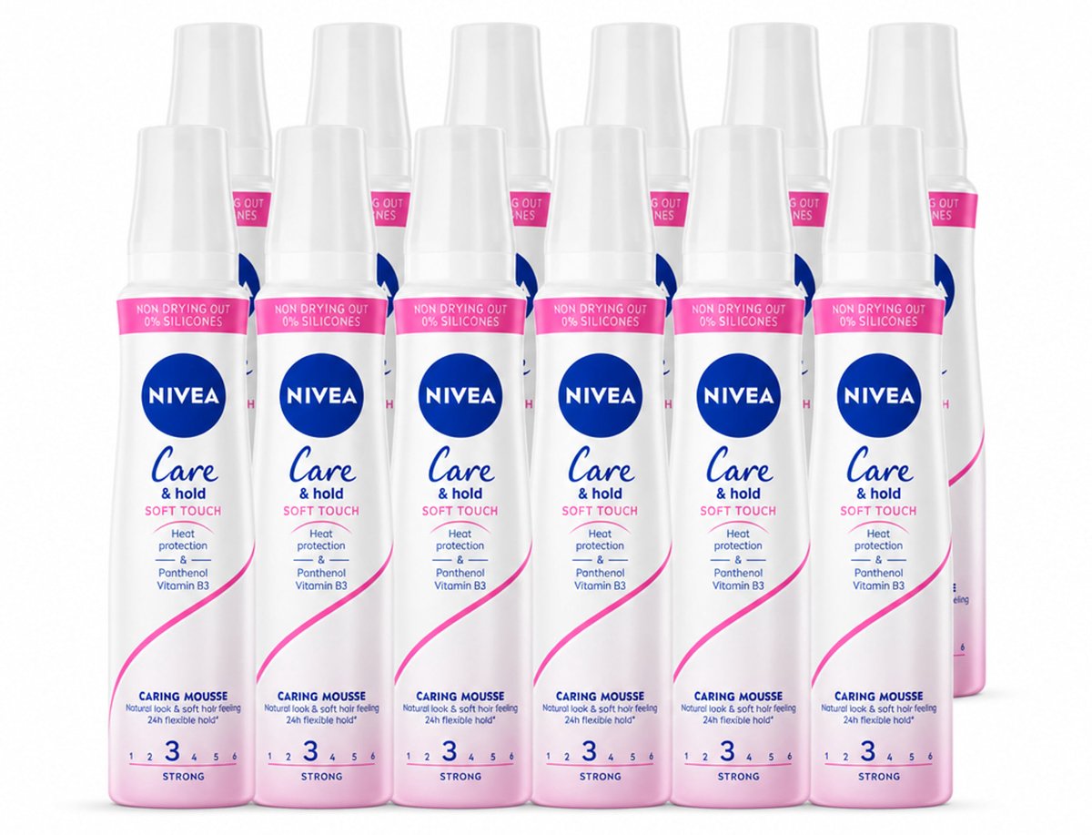 12 x NIVEA - Haarschuim - Verzorging & Stevigheid Zachte Aanzet - 24 Uur Lang Bescherming - 250 ml - Voordeelverpakking - 12 stuks