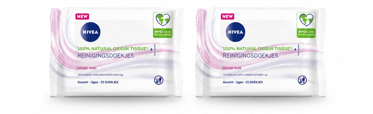 2 x NIVEA - Reinigingsdoekjes - Verzachtend - Droge Huid - Verwijdert Waterbestendige Make-up - 25 Doekjes - Bulkverpakking - 2 stuks