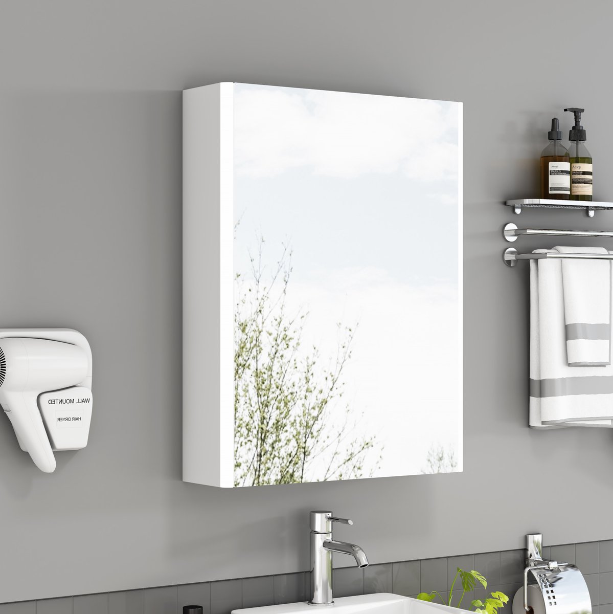 STILVORA Badkamer Spiegelkast - Wandmontage Met Licht En Stopcontact - Voorgemonteerd Voor Badkamer - MDF En Glas - Wit - 50 Cm