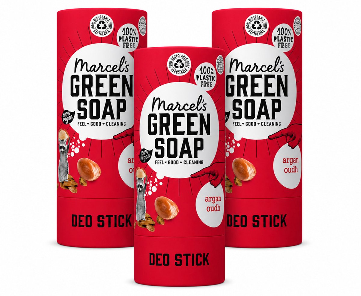3 x Marcel's Green Soap - Deodorant Stick - Argan & Oudh - Langdurige frisheid - 40 gr - Voordeelverpakking - 3 stuks