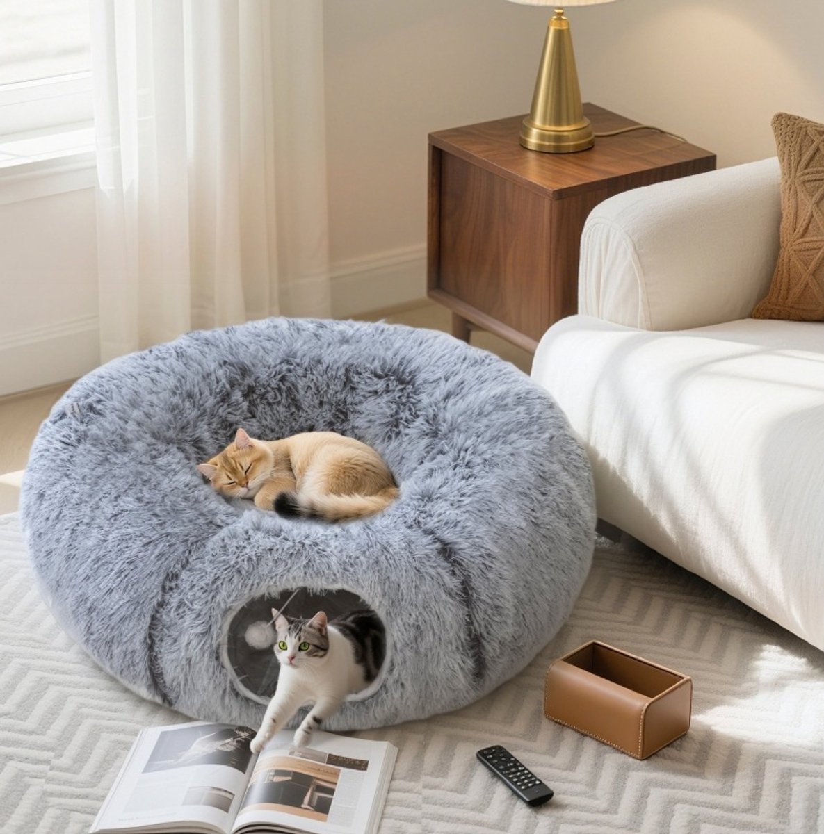 MODFU - Kattentunnel 3-In-1 - Opvouwbaar Met Kussen - Metalen Frame - Lichtgrijs