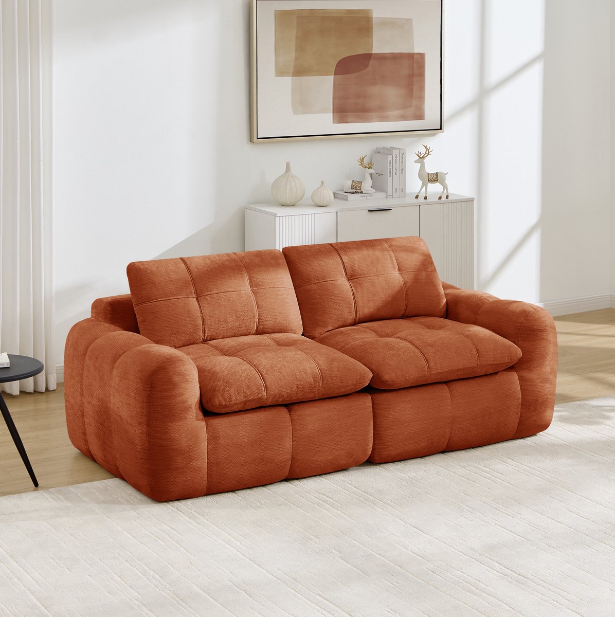 Wishdor 2-zits zitbank - Modulair ontwerp - Diepe zit en brede armleuningen - Minimalistisch - Woonkamer slaapkamer appartement - Chenille - Oranje - 194 x 97 x 68 cm