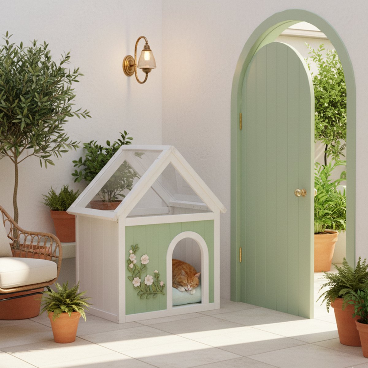 Kattenhuis - Transparant Acryldak En FSC Hout - Mint - Binnengebruik Voor Kat En Kleine Hond - Decoratief Huisdiermeubel Met Open Uitstraling