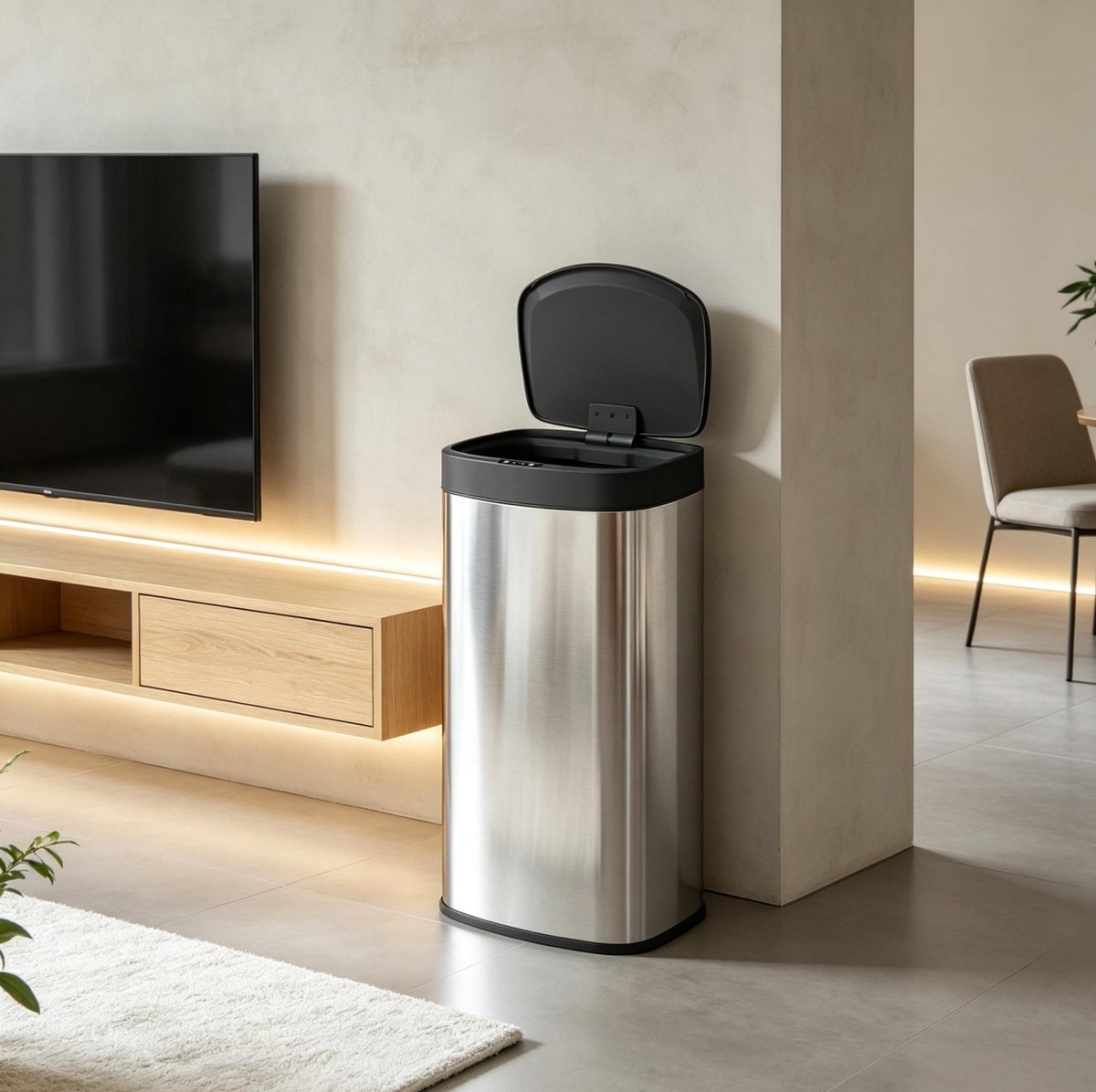 REDOM - Automatische keukenafvalemmer - Sensoropening < 15 cm - Soft-close klepdeksel - RVS behuizing - Zilver - 55 L - 38 x 28,5 x 69 cm